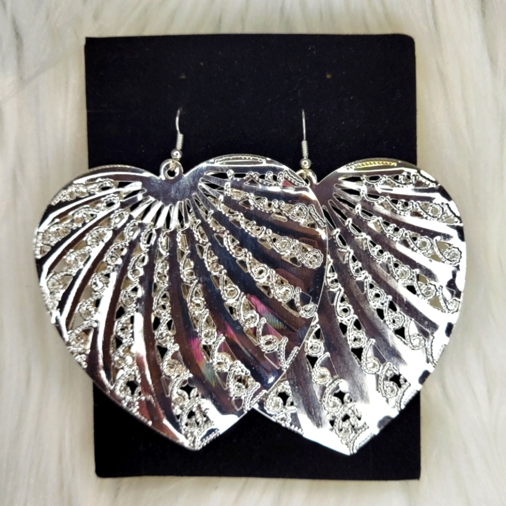 Large Silver Heart Earrings